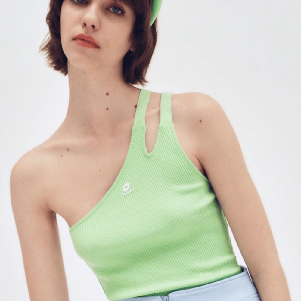 Zara X Lotto Limited Edition Green Ribbed Asymmetrical Top size Medium